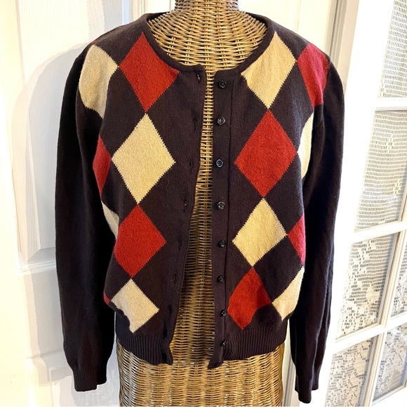 Vintage United Colours of Benetton Wool blend Argyle Cardigan Sweater , Sz S - Picture 4 of 9